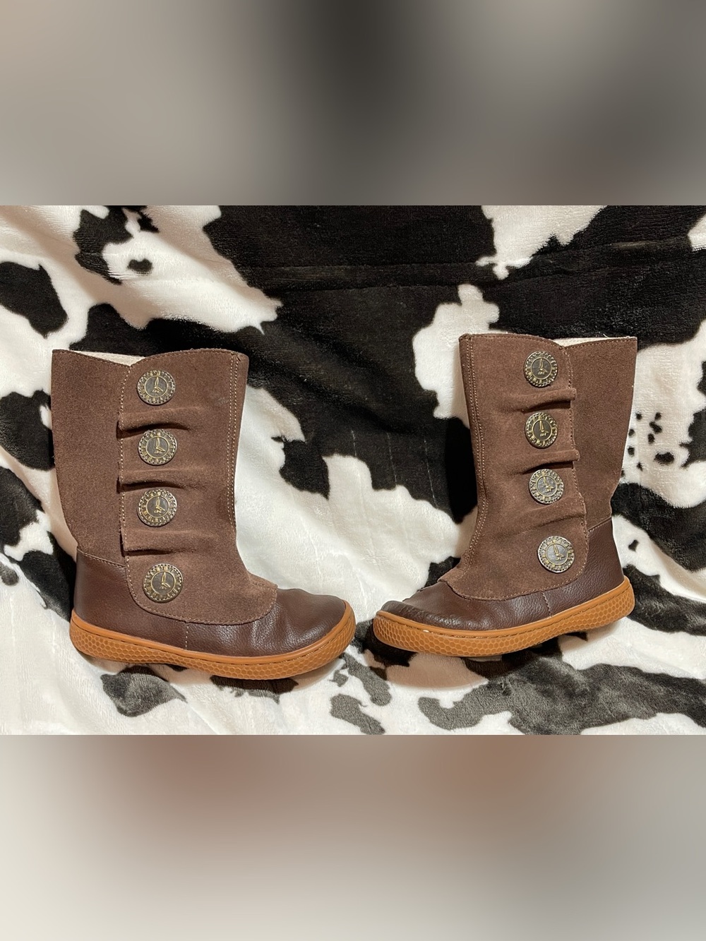 Livie & Luca Brown Button-Accent Pull-On Kids Boots